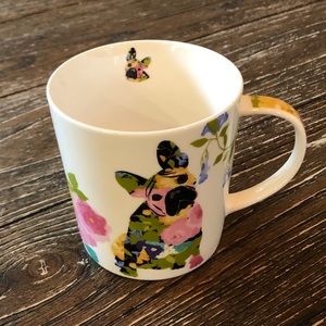 Floral French Bulldog Ceramic Coffee Mug - White with Multicolor Print